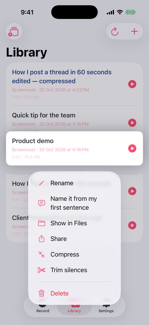 Long-press menu