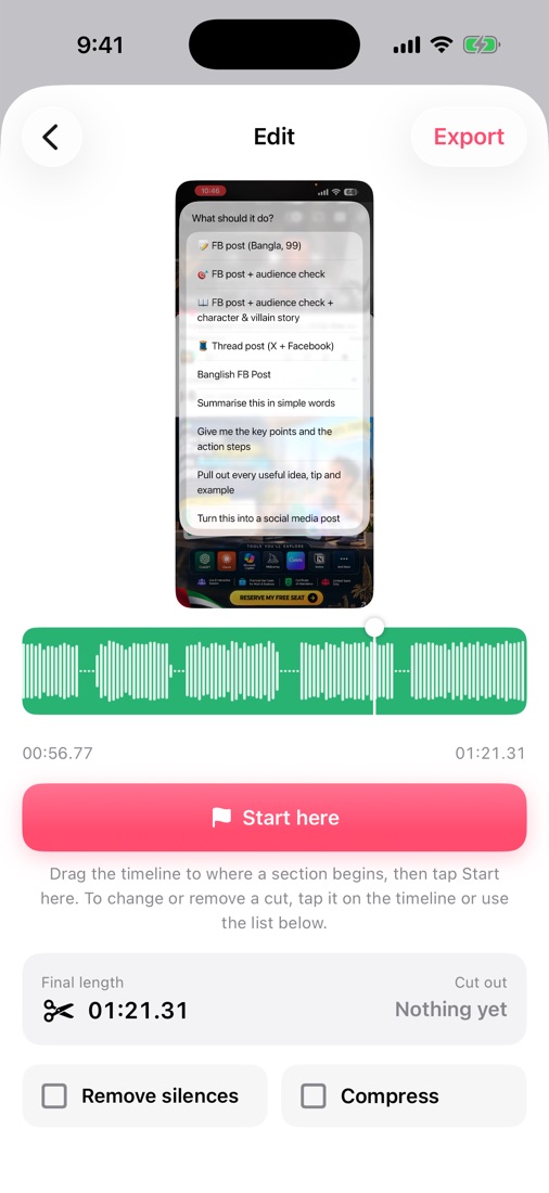 FlowCast editor with waveform